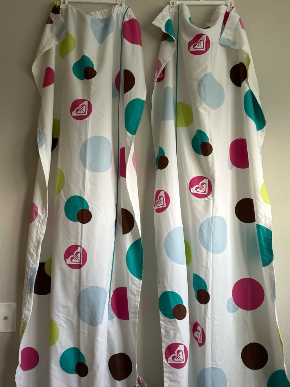 Y2K Roxy White Curtains with Teal, Magenta and Brown Accents